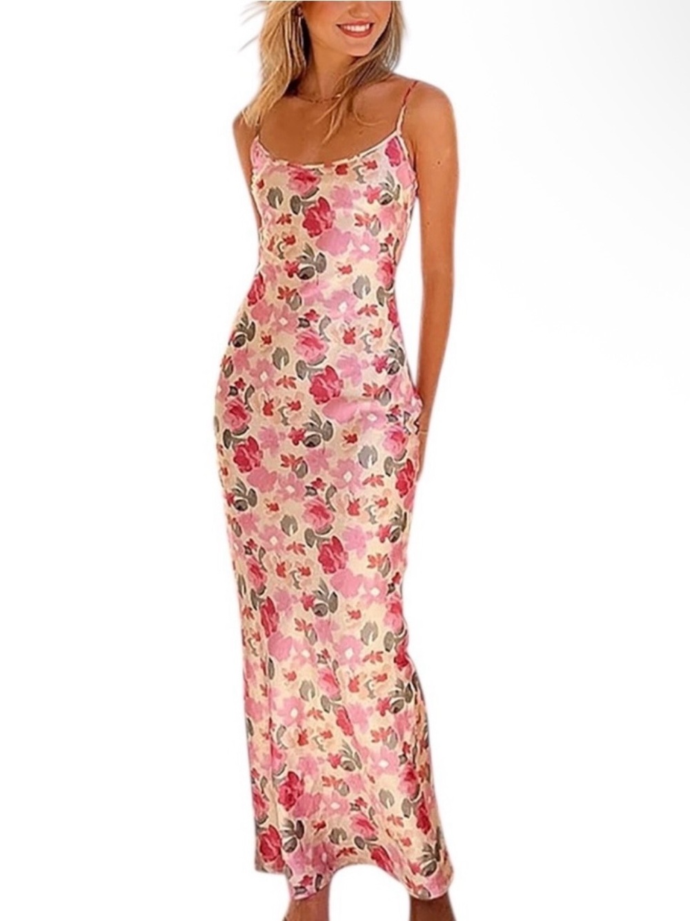 Commense Pink Floral Maxi Slip Dress Medium NWT Spring Summer
